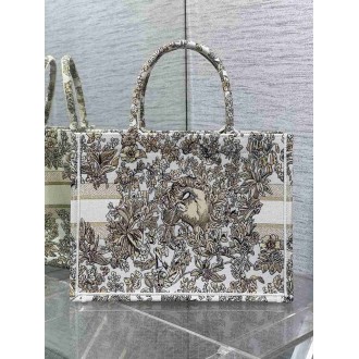 Dior Medium Book Tote Bag in Gold Millefiori Unicorn Embroidery
