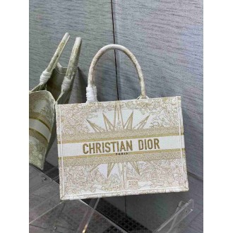 Dior Medium Book Tote Bag In Gold Reve d'Infini Embroidery