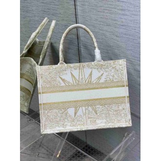 Dior Medium Book Tote Bag In Gold Reve d'Infini Embroidery