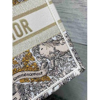 Dior Medium Book Tote Bag in Gold-Tone Dior Around the World Embroidery