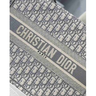 Dior Medium Book Tote Bag In Grey Dior Oblique Embroidery