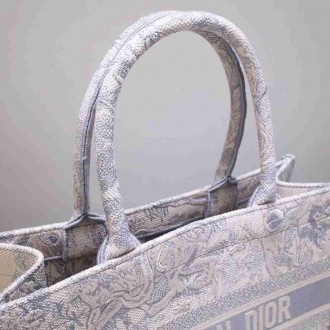 Dior Medium Book Tote Bag In Grey Toile De Jouy Embroidery