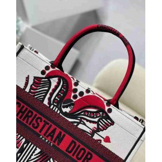 Dior Medium Book Tote Bag In Latte Multicolor Cupidon Embroidery