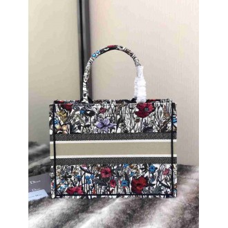 Dior Medium Book Tote Bag In Multicolor Mille Fleurs Embroidery