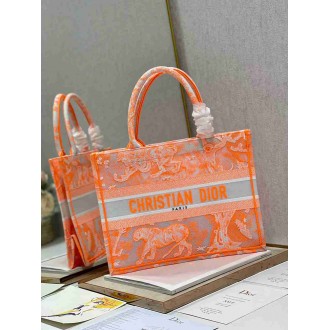 Dior Medium Book Tote Bag In Orange Transparent Toile de Jouy Canvas