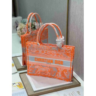 Dior Medium Book Tote Bag In Orange Transparent Toile de Jouy Canvas