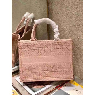 Dior Medium Book Tote Bag In Pink Cannage Embroidered Canvas