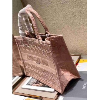 Dior Medium Book Tote Bag In Pink Cannage Embroidered Canvas