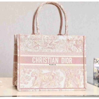 Dior Medium Book Tote Bag In Pink Toile De Jouy Embroidery