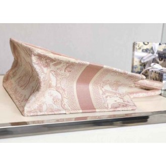 Dior Medium Book Tote Bag In Pink Toile De Jouy Embroidery