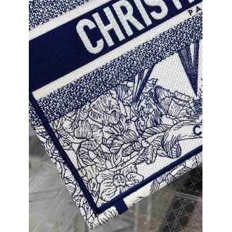 Dior Medium Book Tote Bag In White &amp; Blue Reve d'Infini Embroidery