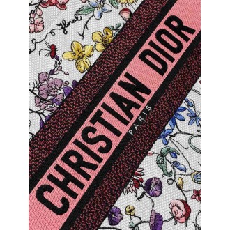 Dior Medium Book Tote Bag In White Multicolor Florilegio Embroidery