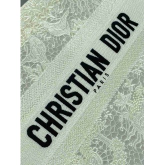 Dior Medium Book Tote Bag in White Toile de Jouy Soleil Macrame Embroidery