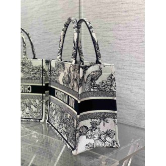 Dior Medium Book Tote Bag In White Toile de Jouy Voyage Embroidery