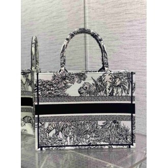 Dior Medium Book Tote Bag In White Toile de Jouy Voyage Embroidery