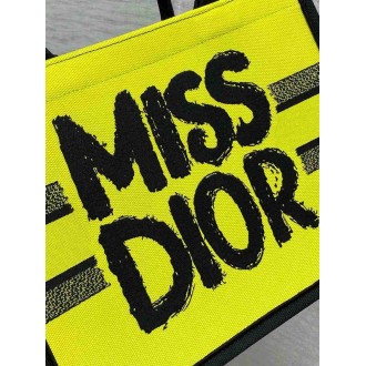 Dior Medium Book Tote Bag in Yellow and Blue Miss Dior Graffiti Embroidery