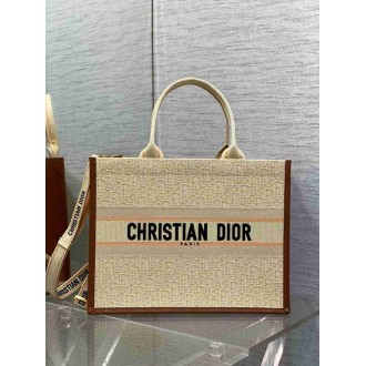 Dior Medium Book Tote Bag with Strap in Beige Oblique Embroidered Raffia