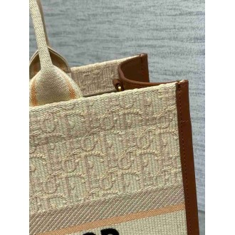 Dior Medium Book Tote Bag with Strap in Beige Oblique Embroidered Raffia