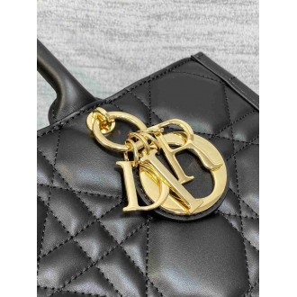 Dior Medium Book Tote Bag with Strap in Black Macrocannage Calfskin