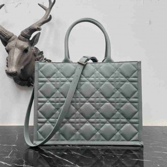 Dior Medium Book Tote Bag with Strap in Grey Macrocannage Calfskin