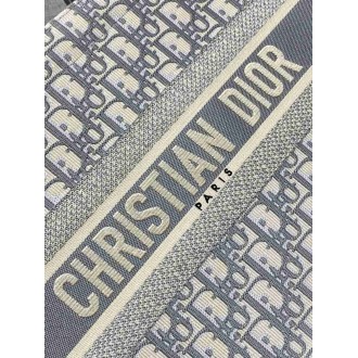 Dior Medium Book Tote Bag with Strap in Oblique Embroidery and Grey Calfskin