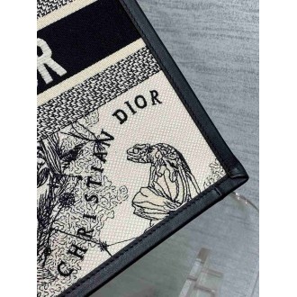Dior Medium Book Tote Bag with Strap in White Dior Zodiac Embroidery