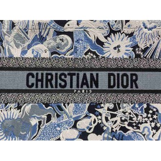 Dior Medium Book Tote Bag In Blue Zodiac Fantastico Embroidery