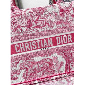 Dior Medium Dioriviera Book Tote in Pink Toile de Jouy Embroidery