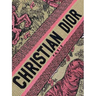 Dior Medium Dioriviera Book Tote in Raffia with Pink Toile de Jouy Sauvage Embroidery