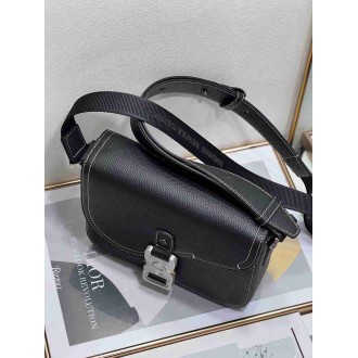 Dior Men's Small Saddle Messenger Bag In Black Grained Calfskin