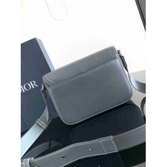 Dior Men's Small Saddle Messenger Bag in Grey Grained Calfskin