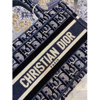 Dior Mini Book Tote Bag In Blue Velvet Oblique Embroidered