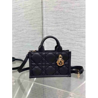 Dior Mini Book Tote Bag with Strap in Black Macrocannage Calfskin