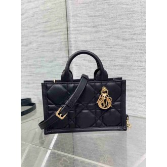 Dior Mini Book Tote Bag with Strap in Black Macrocannage Calfskin