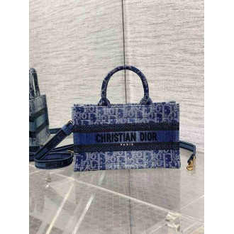 Dior Mini Book Tote with Strap in Blue Denim Oblique Jacquard