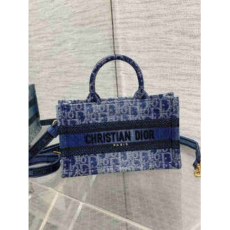 Dior Mini Book Tote with Strap in Blue Denim Oblique Jacquard