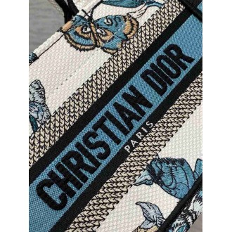 Dior Mini Book Tote with Strap in Blue Toile de Jouy Mexico Embroidery