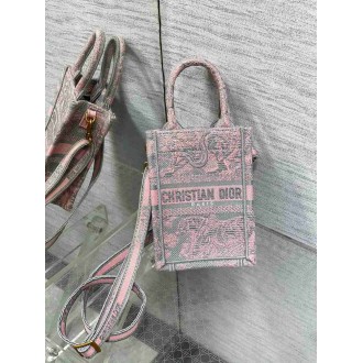 Dior Mini Dioriviera Book Tote Phone Bag In Pink Toile de Jouy Reverse Embroidery