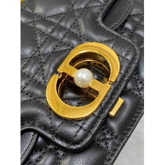 Dior Mini Jolie Top Handle Bag in Black Cannage Calfskin