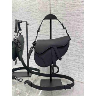 Dior Mini Saddle Bag with Strap in Black Ultramatte Calfskin