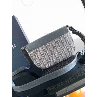 Dior Mini Saddle Messenger Bag in Grey Oblique Jacquard and Calfskin