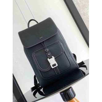 Dior Saddle Backpack with Flap in Black Grained Calfskin