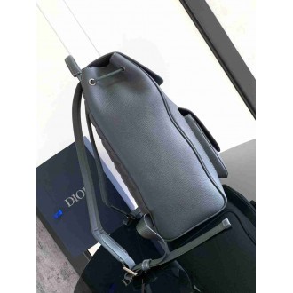 Dior Saddle Backpack with Flap in Grey Grained Calfskin