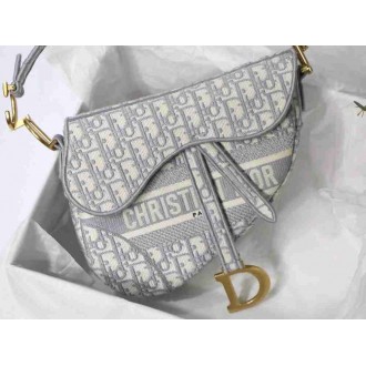 Dior Saddle Bag In Grey Dior Oblique Embroidery