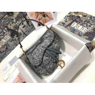 Dior Saddle Bag In Grey Toile de Jouy Reverse Jacquard