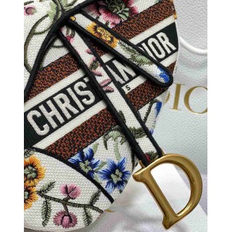 Dior Saddle Bag In White Multicolor Dior Petites Fleurs Embroidery