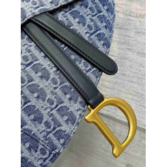 Dior Saddle Bag with Strap in Blue Denim Oblique Jacquard