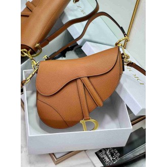 Dior Saddle Bag with Strap in Brown Grained Calfskin