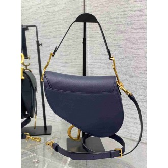 Dior Saddle Bag with Strap in Indigo Blue Grained Calfskin