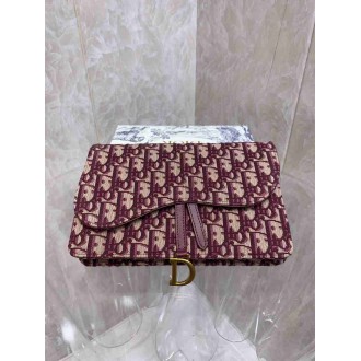 Dior Saddle Chain Pouch In Bordeaux Dior Oblique Jacquard